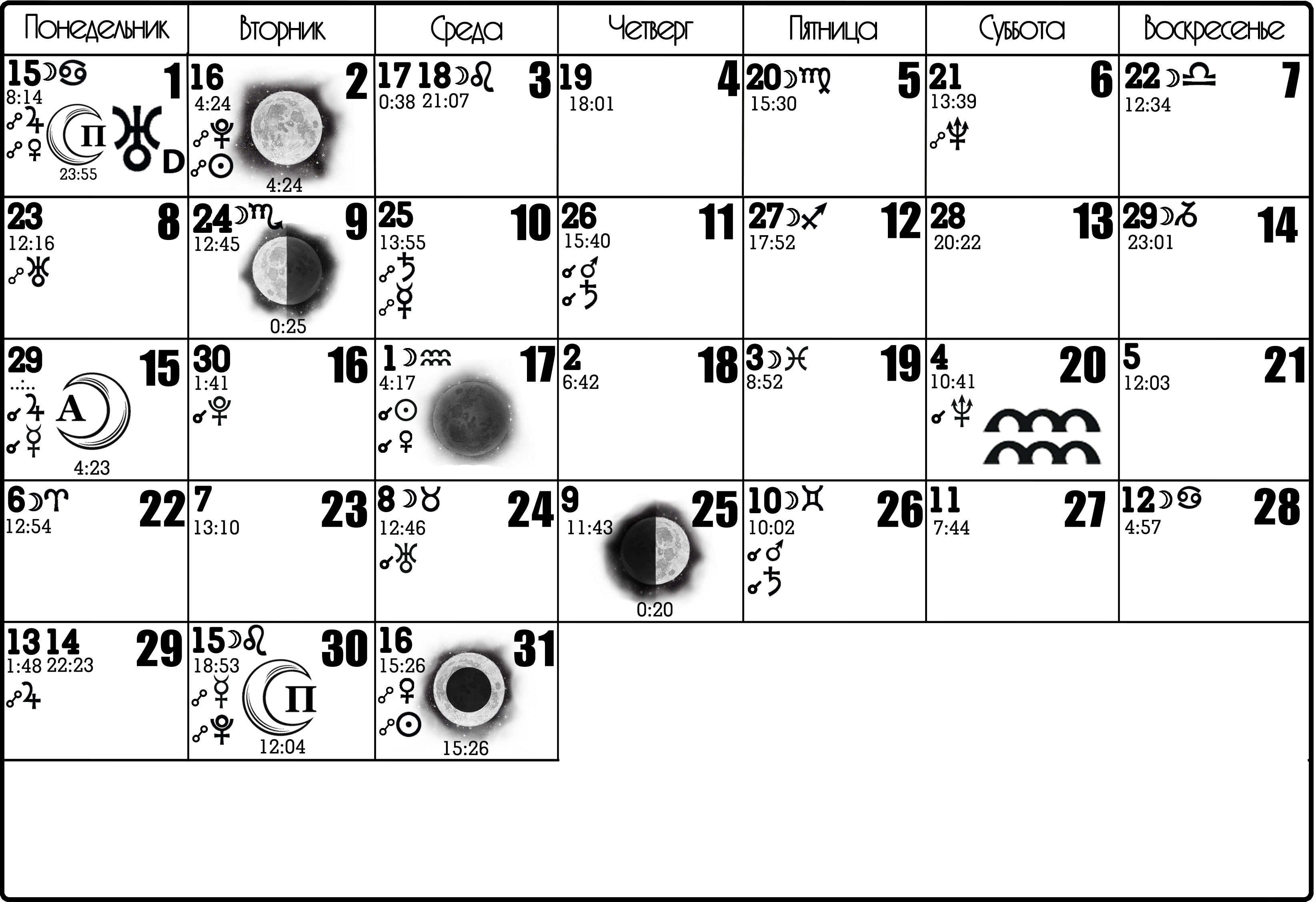 Лунный календарь на январь 2018