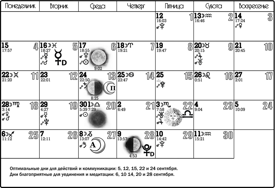 Лунный календарь на сентябрь
