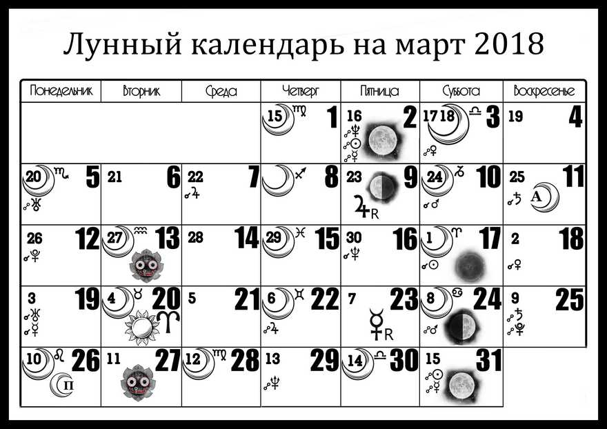 Лунный календарь на март 2018