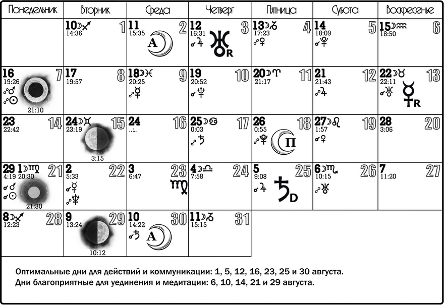 Лунный календарь на август