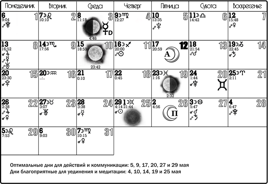 Лунный календарь на май